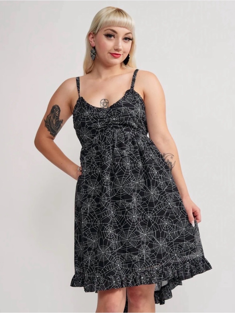 Sourpuss Black Spiderweb High-Low Sundress